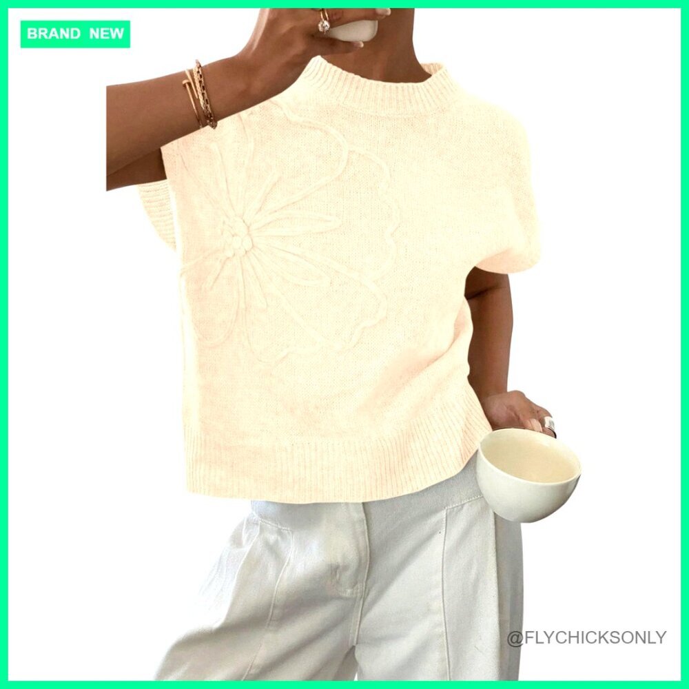 Sweater Vest Short Sleeve Pullover Knit Crewneck Tank Top Spring Summer